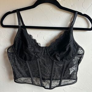 Gothic Glam Black Floral Lace Corset Crop Top Vintage Inspired‎ Bustier Sz 8/10